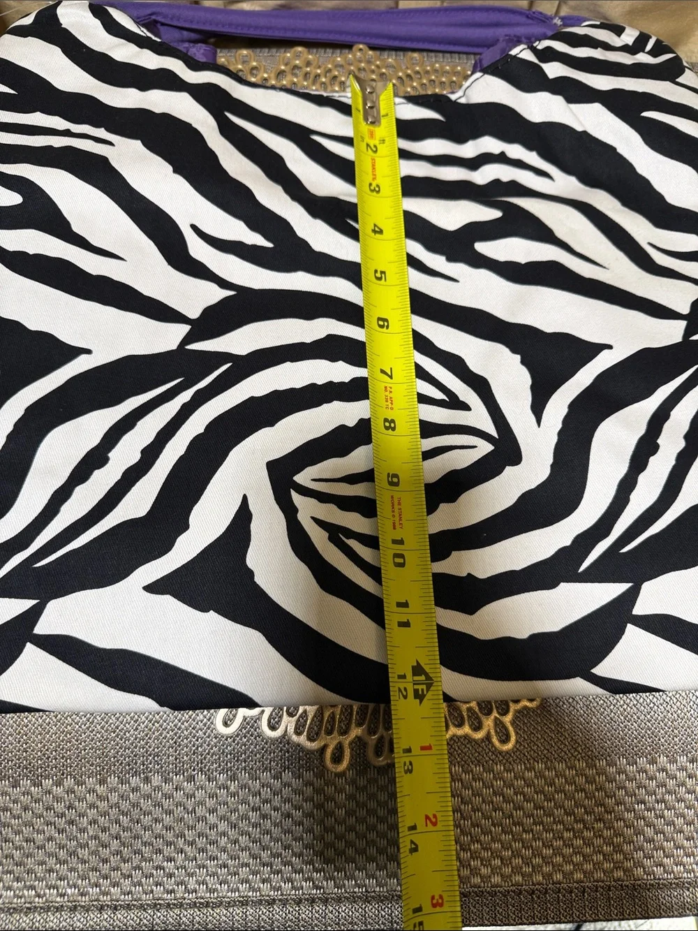 Zebra Print Shoulder Tote with Purple Handles
